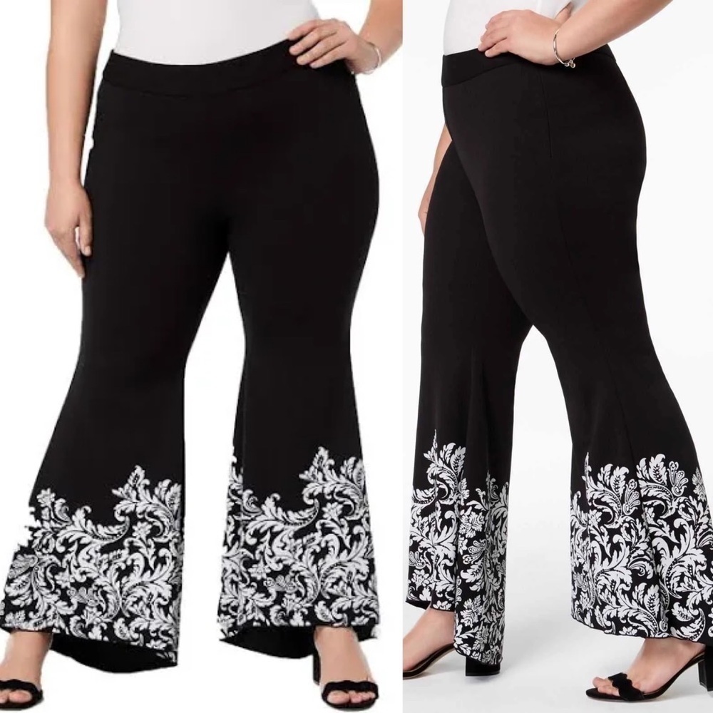 INC International Concepts NWT Plus Size Printed Tulip Hem Pants Black Size 18W